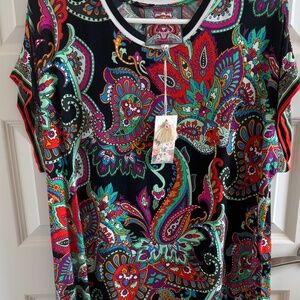 Johnny Was Paisley Short Sleeve Top   Large  NWT